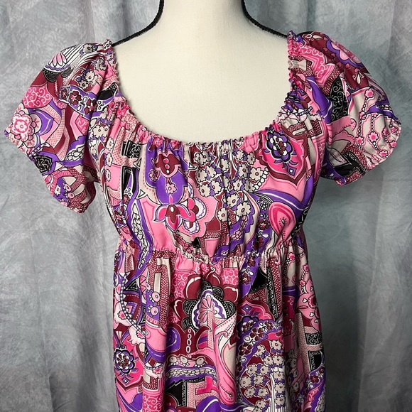 Pink, Red, Purple, White, Black Print Empire Waist Maxi Dress with Side Slits - Picture 2 of 9